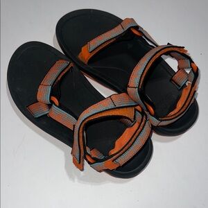 Kids size 2 Teva Orange and Black Strappy Sandals